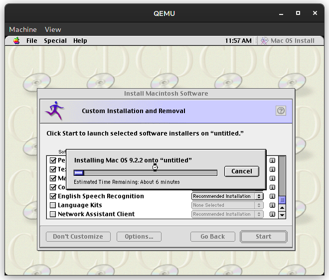 Mac OS 9 installing under QEMU